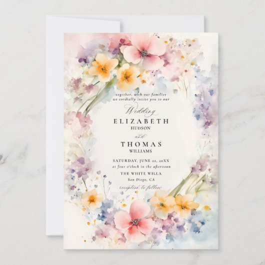 Wildflowers Happy Garden Modern Elegant Wedding Kaart (Voorkant)