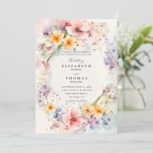 Wildflowers Happy Garden Modern Elegant Wedding Kaart (Staand voorkant)