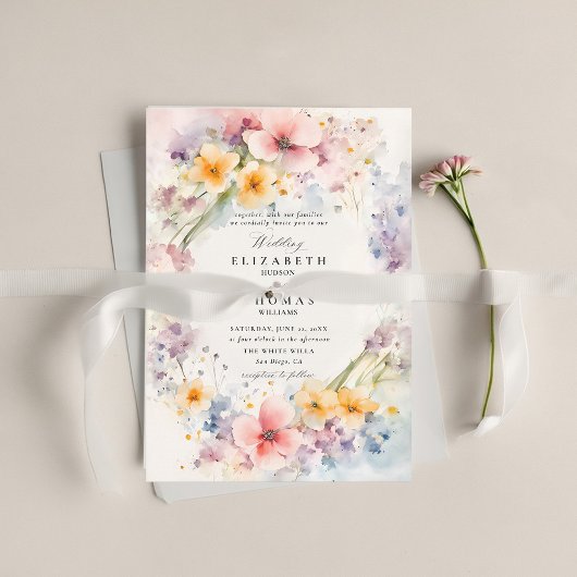 Wildflowers Happy Garden Modern Elegant Wedding Kaart