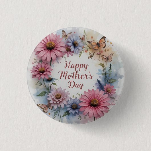 WildFlowers Happy Mother's Day Ronde Button 3,2 Cm (Voorkant)