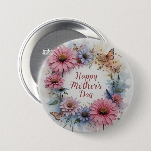 Wildflowers Happy Mother's Day Ronde Button 7,6 Cm (Voorkant /achterkant)