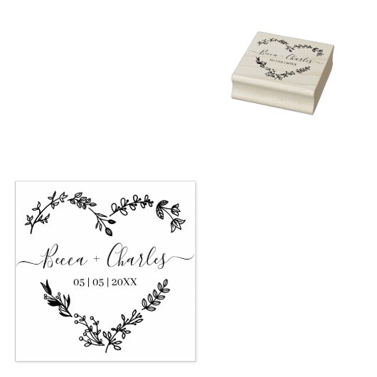 Wildflowers Heart & Elegant Typography for Wedding Rubberstempel (Gestempeld)