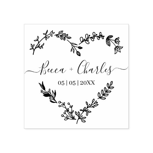 Wildflowers Heart & Elegant Typography for Wedding Rubberstempel (Afrduk)