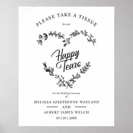 Wildflowers Heart Happy Tears Wedding Quote Poster (Voorkant)