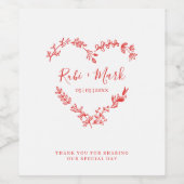 Wildflowers Heart in Red for Wedding Wijn Etiket (Enkel label)