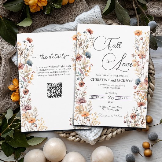 Wildflowers Herfst in Liefde QR Code Wedding Kaart