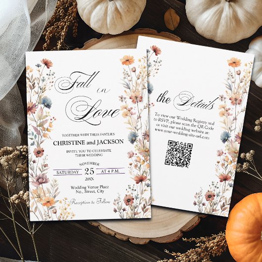 Wildflowers Herfst in Liefde QR Code Wedding Kaart