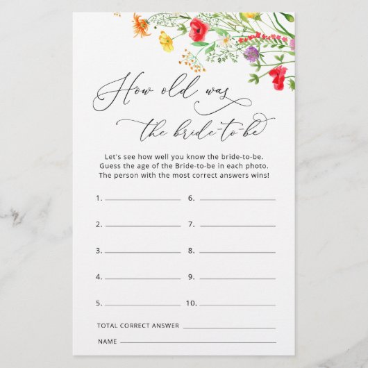 Wildflowers Hoe oud is de bruid om spel te zijn (Voorkant)