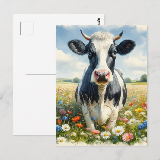 Wildflowers Holstein Dairy Koe Briefkaart (Voorkant / Achterkant)