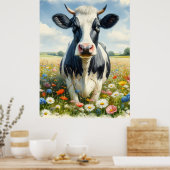 Wildflowers Holstein Dairy Koe Poster (Keuken)