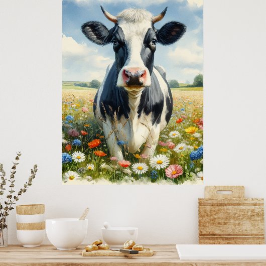 Wildflowers Holstein Dairy Koe Poster (Keuken)