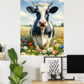 Wildflowers Holstein Dairy Koe Poster (Thuiskantoor)