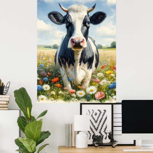 Wildflowers Holstein Dairy Koe Poster (Thuiskantoor)