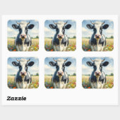 Wildflowers Holstein Dairy Koe Vierkante Sticker (Vel)