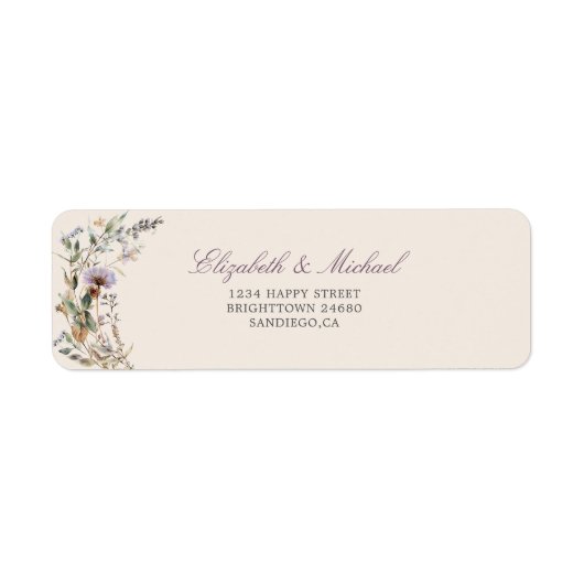 Wildflowers Huwelijk Elegant Modern Chic Etiket (Voorkant)