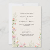 Wildflowers Huwelijksuitnodiging in een zachte rom Kaart (Voorkant)
