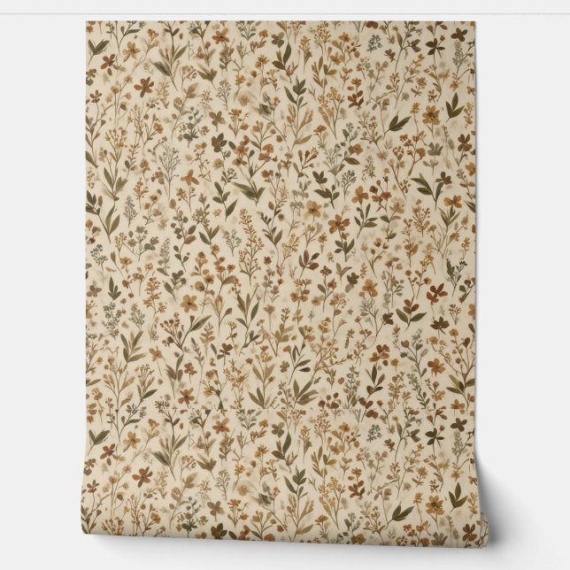  Wildflowers in Earth Tones op Cream Backgr Behang (Afrollen)