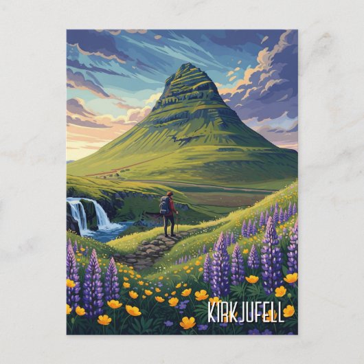 Wildflowers in Kirkjufell IJsland Reizen Briefkaart (Voorkant)