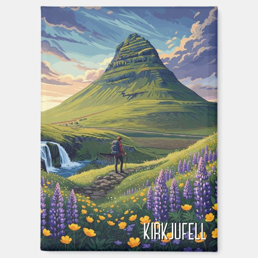 Wildflowers in Kirkjufell IJsland Reizen Magneet (Voorkant)