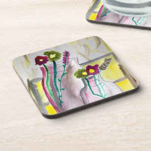 Wildflowers in vase abstract art bier onderzetter