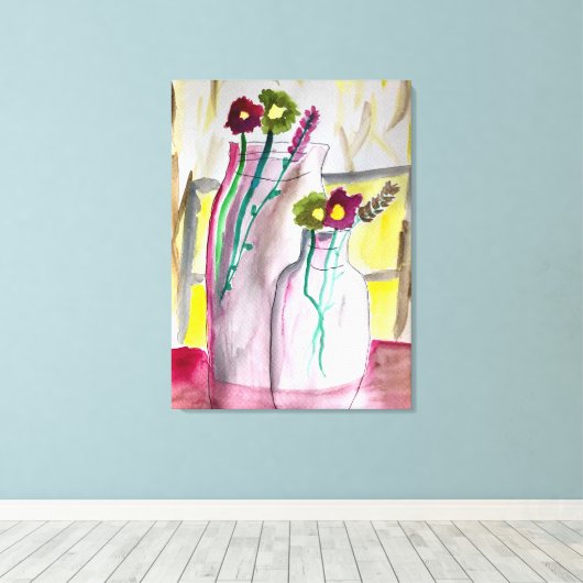 Wildflowers in vase abstract art canvas afdruk (Insitu (Houten vloer))