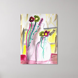 Wildflowers in vase abstract art canvas afdruk