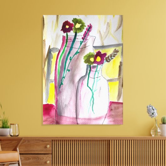 Wildflowers in vase abstract art canvas afdruk (Insitu (Woonkamer))