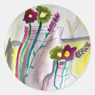 Wildflowers in vase abstract art ronde sticker