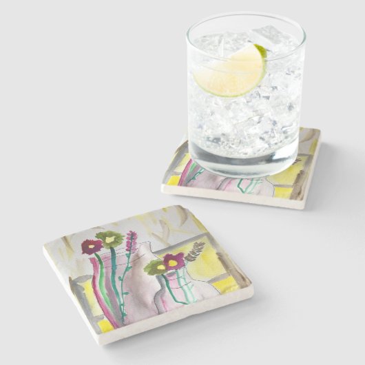 Wildflowers in vase abstract art stenen onderzetter (Zijkant)