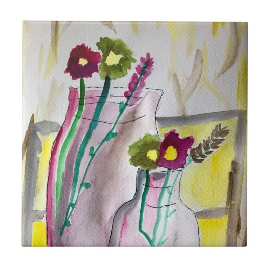 Wildflowers in vase abstract art tegeltje (Voorkant)