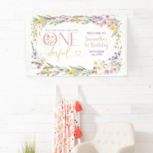 Wildflowers Is ze niet prachtig 1e verjaardag groo Spandoek (Insitu)