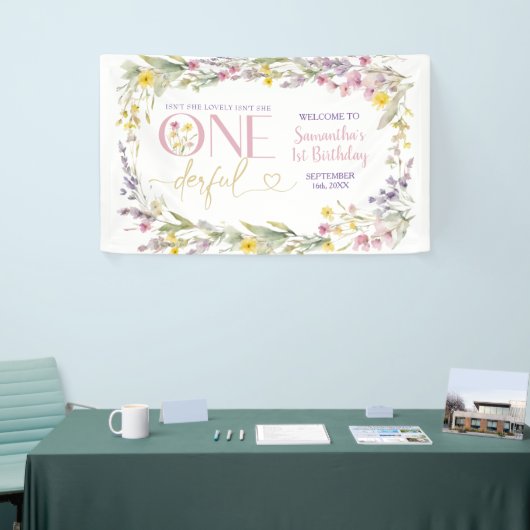 Wildflowers Is ze niet prachtig 1e verjaardag groo Spandoek (Beurs)