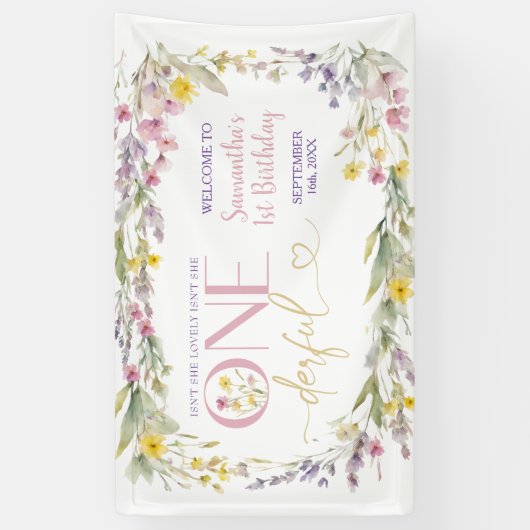 Wildflowers Is ze niet prachtig 1e verjaardag groo Spandoek (Verticaal)