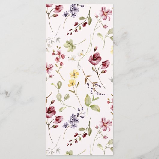 Wildflowers Kalligrafie Floral Menu Kaart (Achterkant)