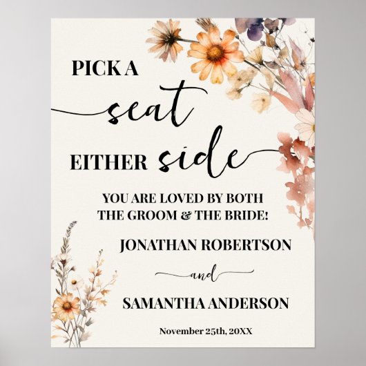 Wildflowers kiezen zitplaats aan weerszijden huwel poster (Voorkant)