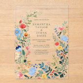 Wildflowers Kleurrijke tuin bruiloft Acryl Uitnodigingen (Voorkant)