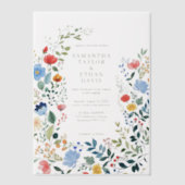 Wildflowers Kleurrijke tuin bruiloft Vellum Uitnodigingen (Voorkant)