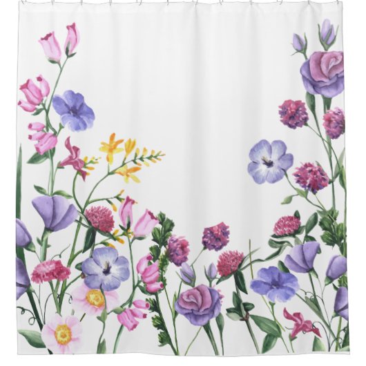 Wildflowers Kleurrijke Vrolijke Tuinbloemen Douchegordijn (Voorkant)