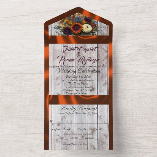 Wildflowers, koperlint en lichten all in one uitnodiging (Binnen)