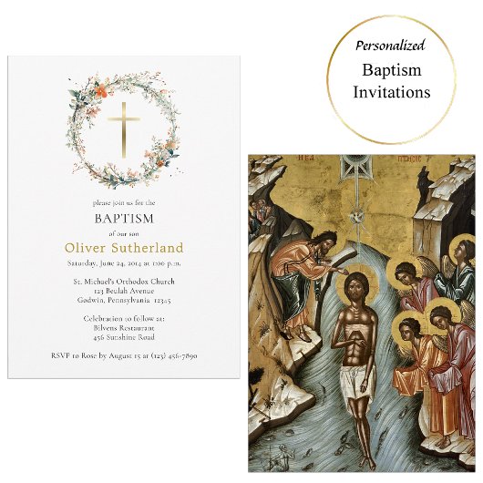 Wildflowers Krans Gouden Kruis Orthodoxe Doop Kaart