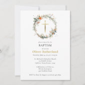 Wildflowers Krans Gouden Kruis Orthodoxe Doop Kaart (Voorkant)