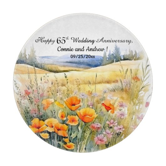 Wildflowers Landschap 65e bruiloft Jubileum Snijplank (Voorkant)