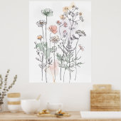 Wildflowers & Leafy Branches, Modern Home Décor Poster (Keuken)