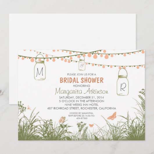 Wildflowers, Lights & Mason Jars vrijgezellenfeest Kaart (Voorkant / Achterkant)