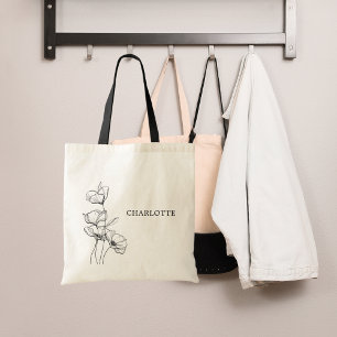 Wildflowers lijn kunst eenvoudige naam tote bag