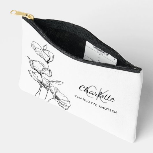 Wildflowers line art eenvoudige monogram naam etui (Open)