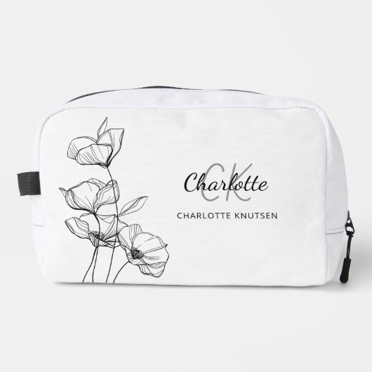 Wildflowers line art eenvoudige monogram naam toilettasje (Voorkant)