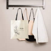 Wildflowers line art eenvoudige monogram naam tote bag