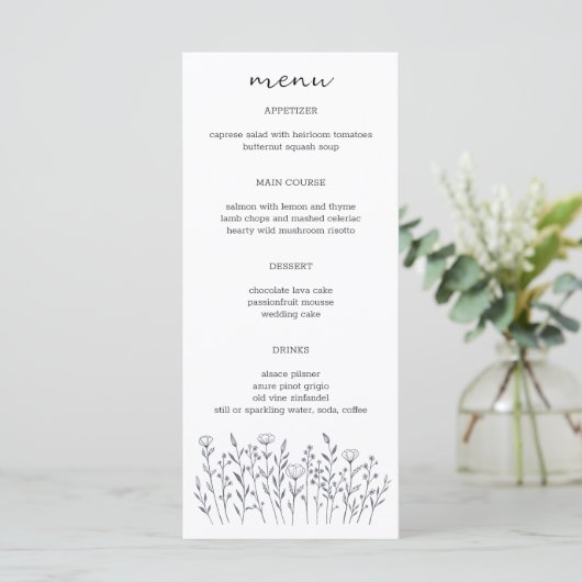Wildflowers Line Art Elegant Chic Modern CUSTOM Menu (Staand voorkant)