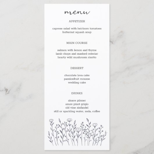 Wildflowers Line Art Elegant Chic Modern CUSTOM Menu (Voorkant)